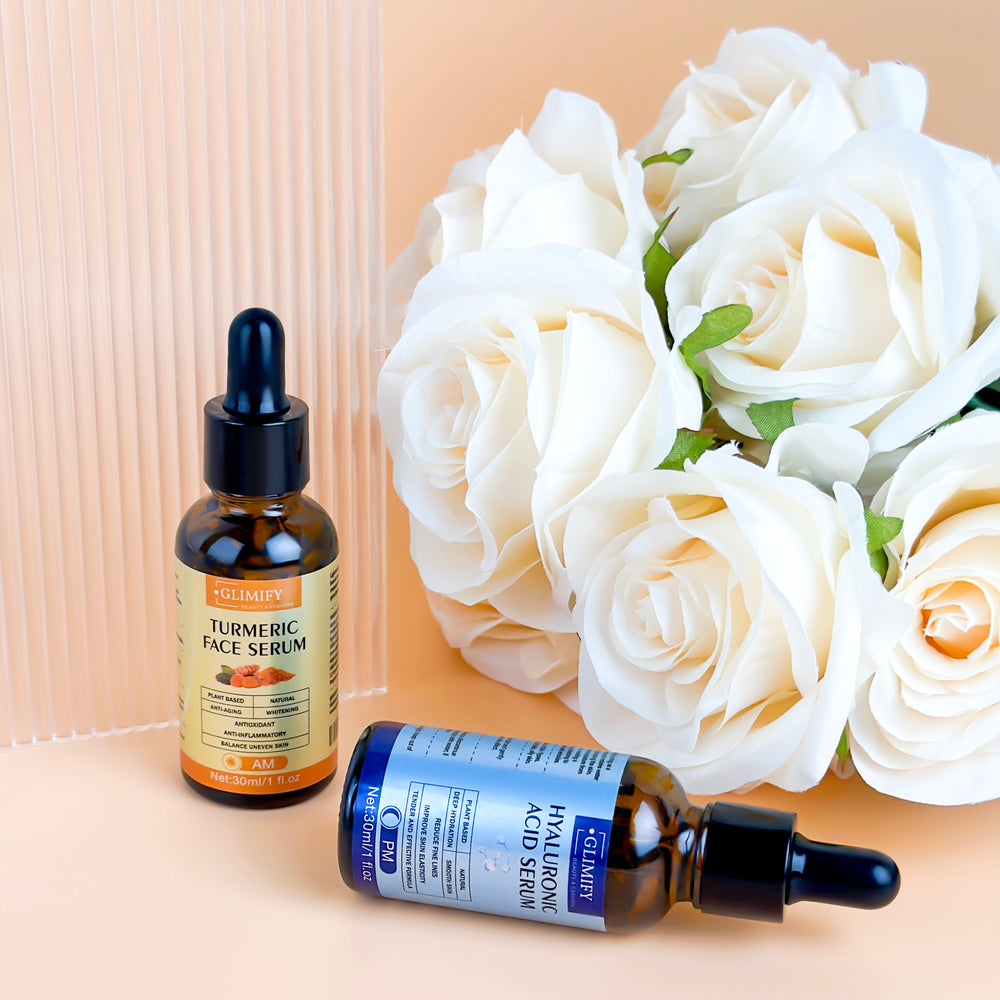 Glimify Turmeric and Hyaluronic Acid Serum Duo brightening and hydrating set