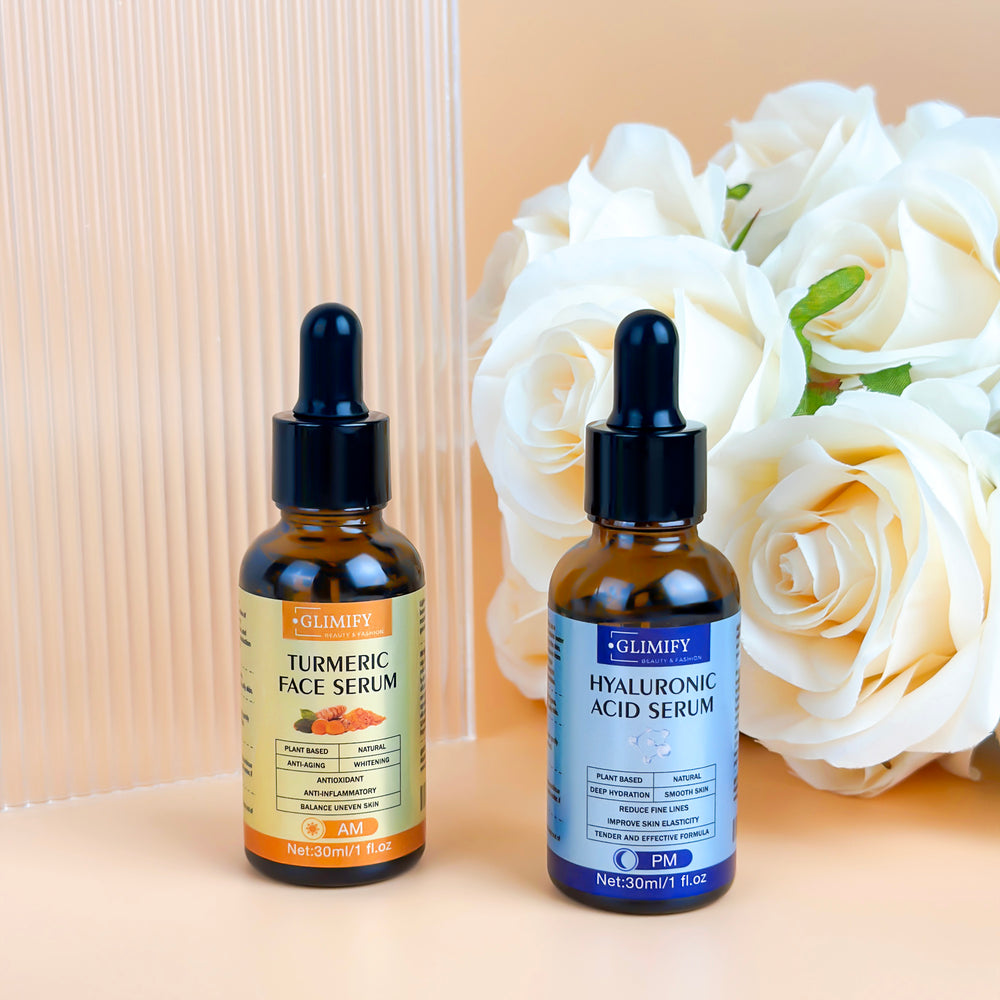 Glimify Turmeric and Hyaluronic Acid Serum Duo brightening and hydrating set