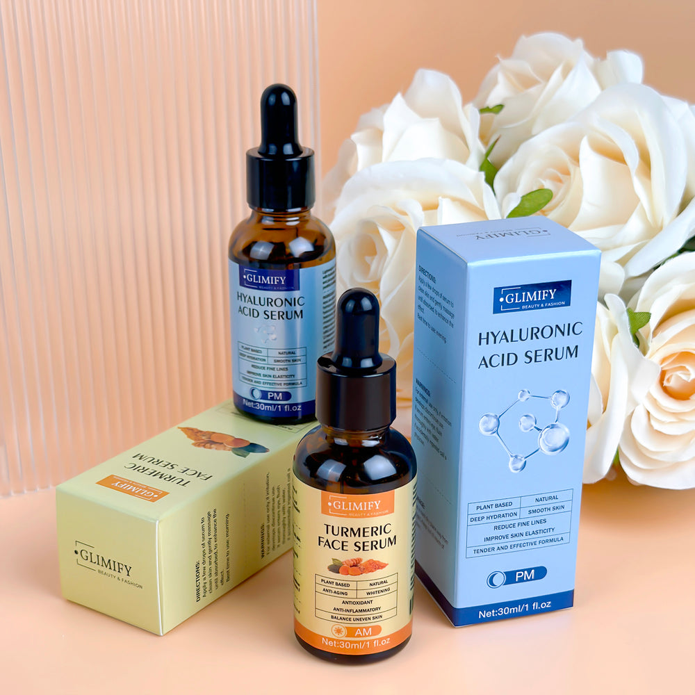 Glimify Turmeric and Hyaluronic Acid Serum Duo brightening and hydrating set