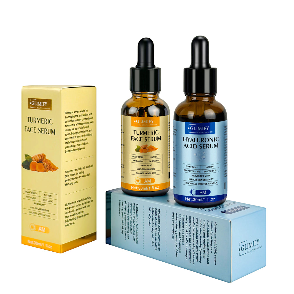 Glimify Turmeric and Hyaluronic Acid Serum Duo brightening and hydrating set