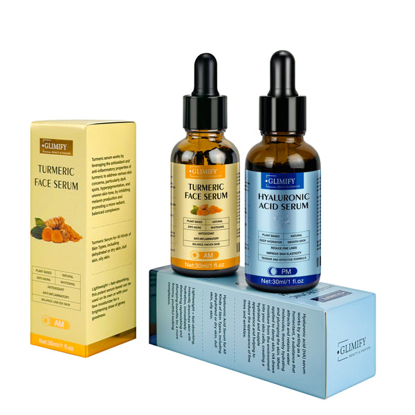 Glimify Turmeric and Hyaluronic Acid Serum Duo brightening and hydrating set