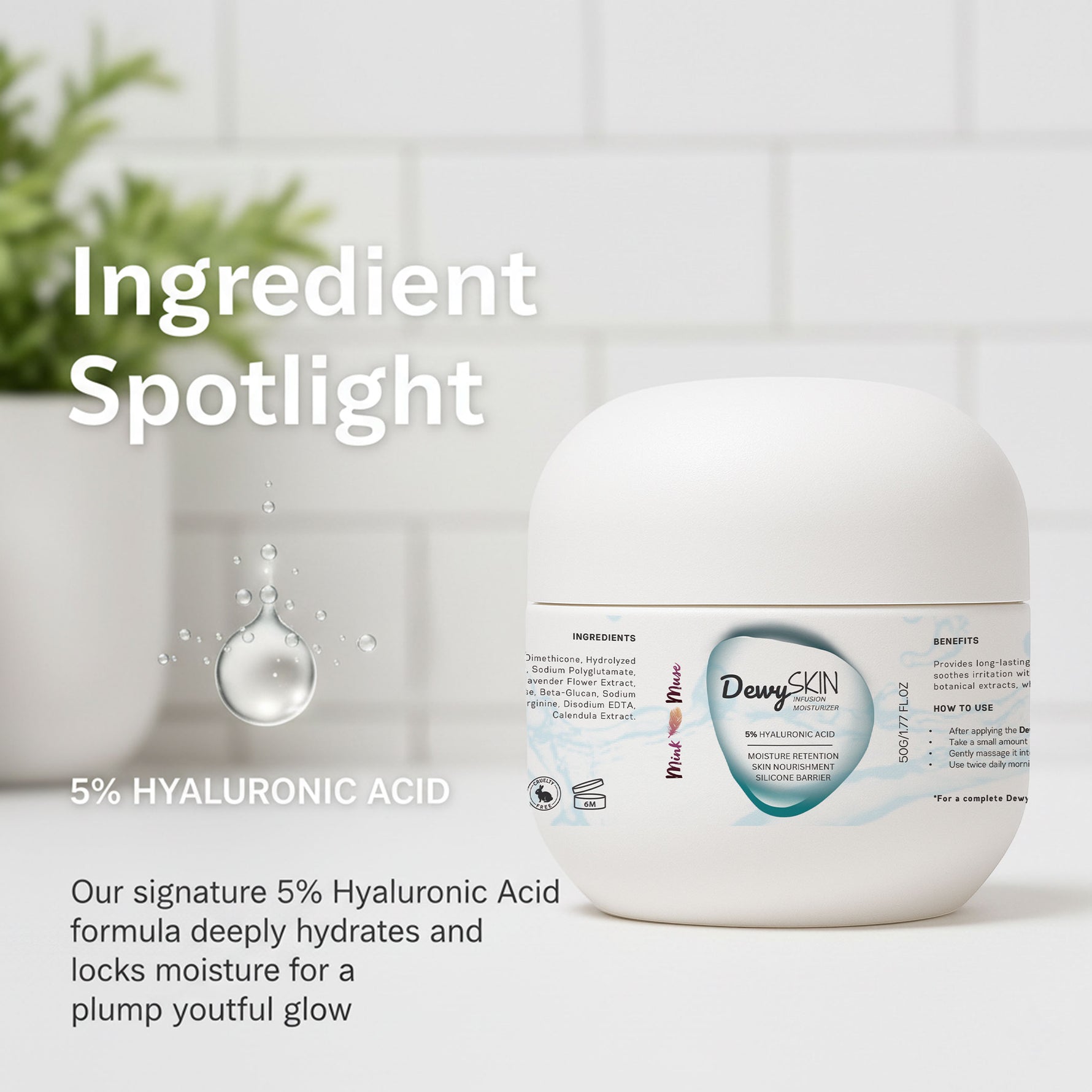 Key ingredients shea butter and hyaluronic acid deeply nourish and hydrate skin