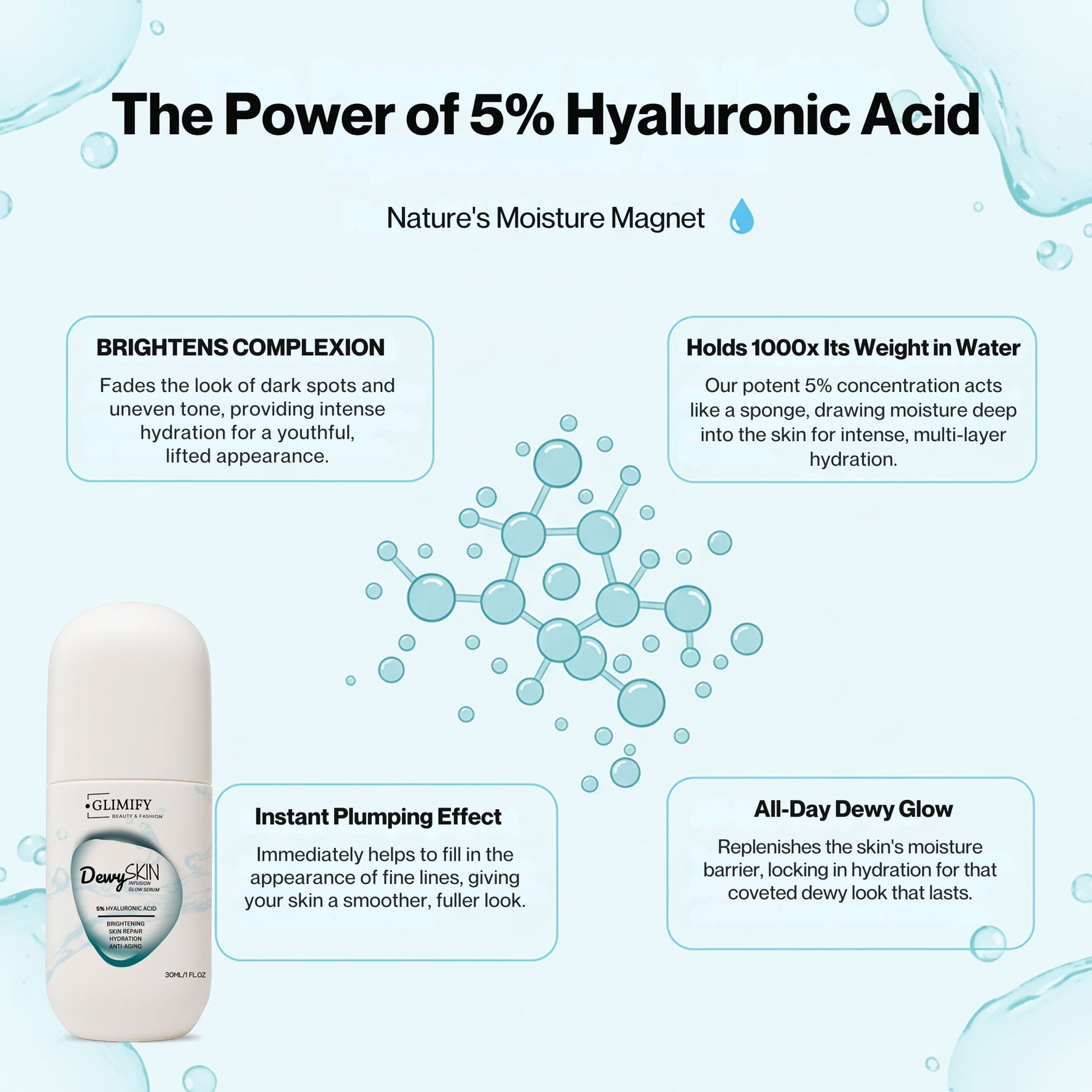 Hydrating and brightening DewySKIN serum with niacinamide, calendula, and lavender extract